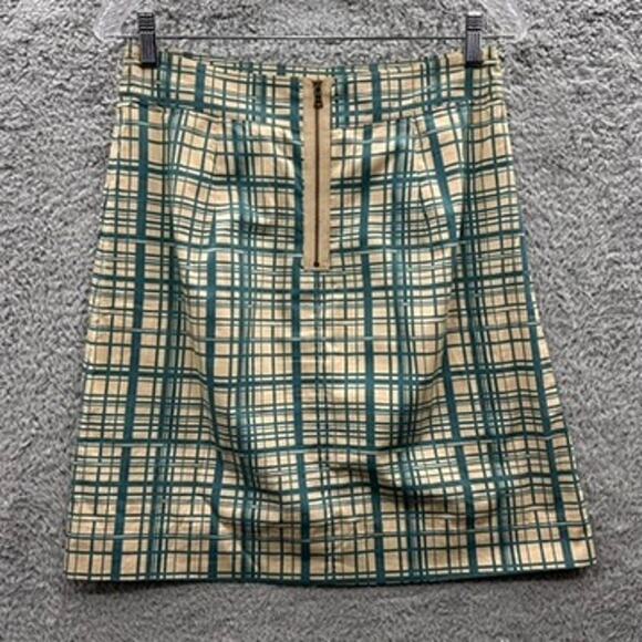 Anthropologie Girls From Savoy Size 4 A-Line Skirt Blue Checkered Front‎ Pockets - Picture 5 of 10